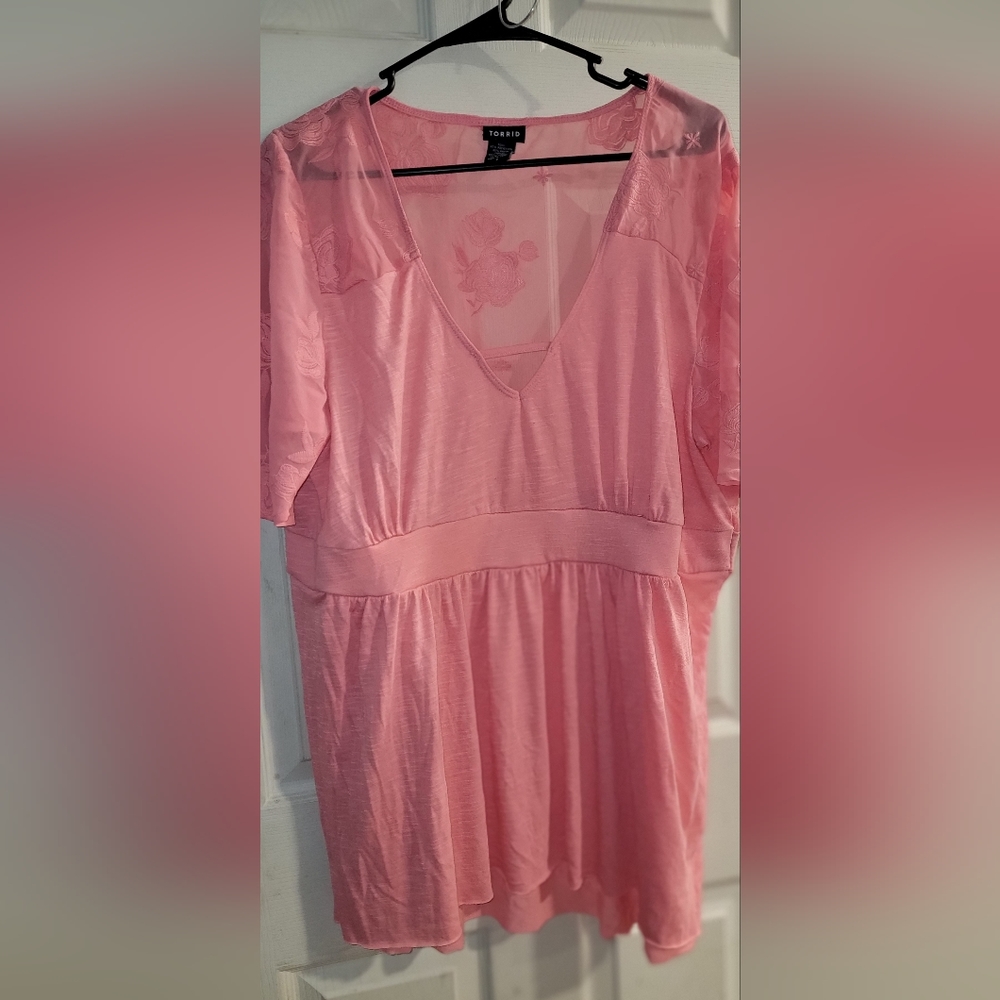 Torrid Pink Blouse with sheer floral detail